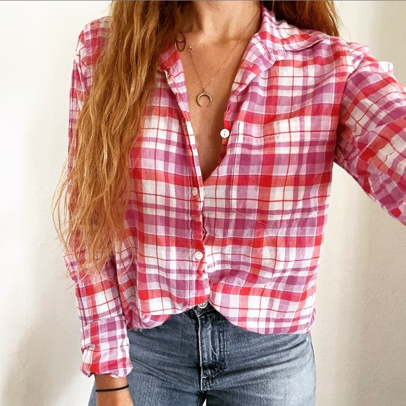 J. Crew Tops - J. Crew Pink Plaid Long Sleeve Button Down Boy Top